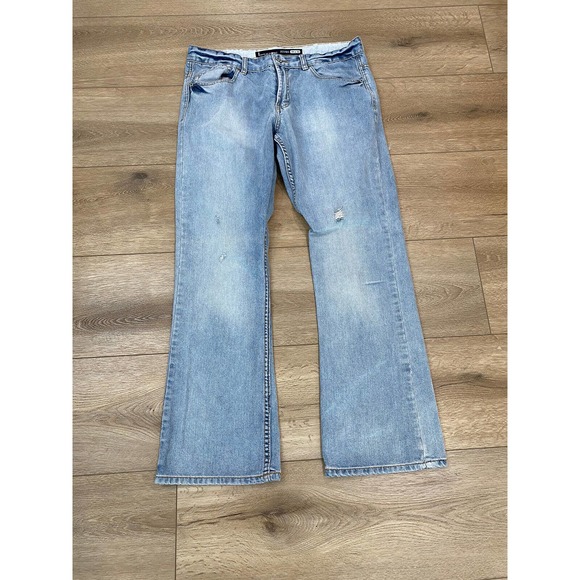 Buffalo Kenneth Slim Boot 36 x 32 Denim Jeans Light Wash Distressed - Picture 2 of 8